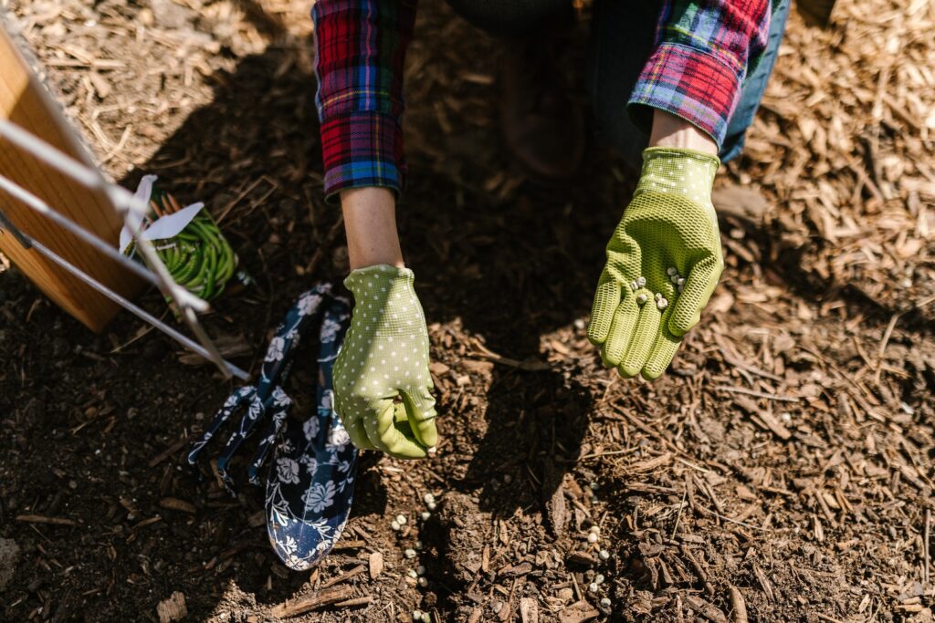 mulch - Person Wearing Green Gloves