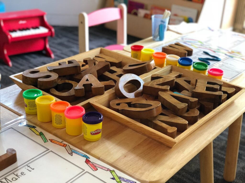 safe nursery materials - brown letters on table