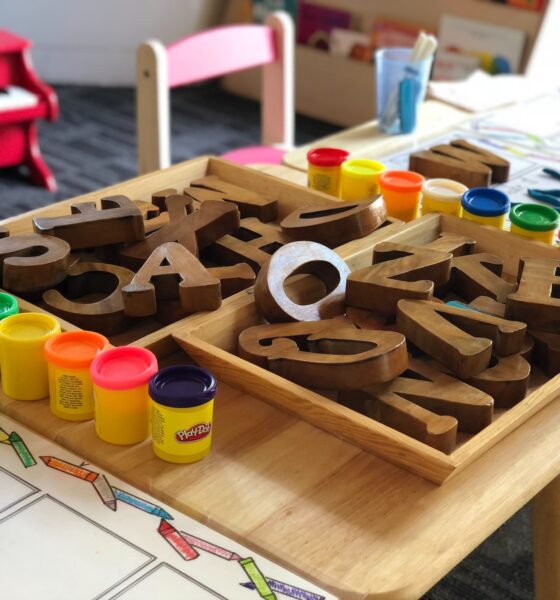 safe nursery materials - brown letters on table